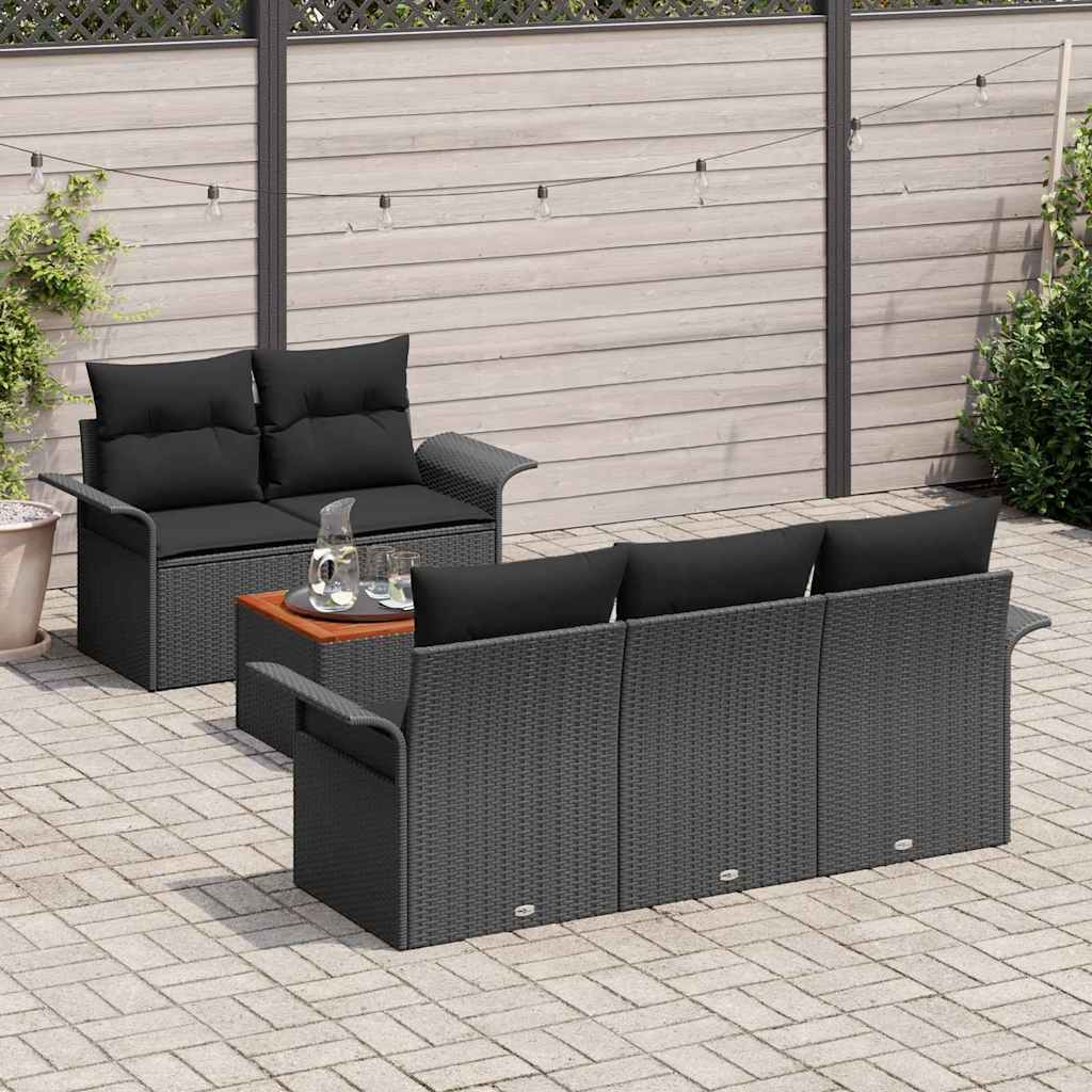 Ensemble de canapé de jardin avec coussin 6 pcs Noir polyrotin
