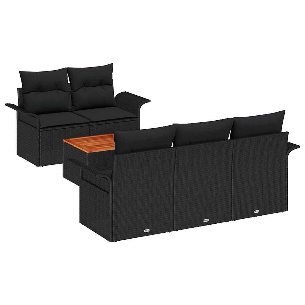 Ensemble de canapé de jardin 6 pc Noir polyrotin