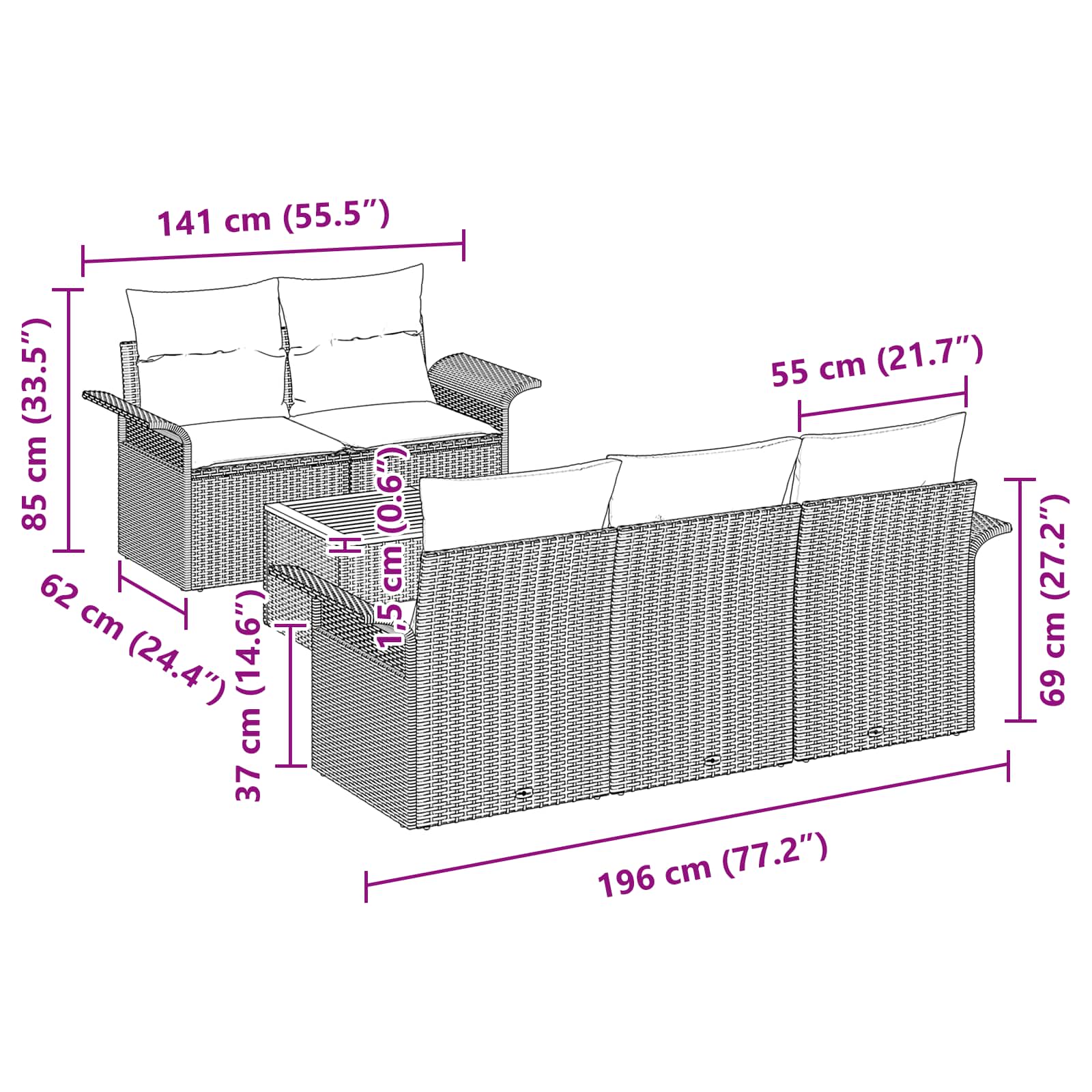 Ensemble de canapé de jardin avec coussin 6 pcs Gris polyrotin