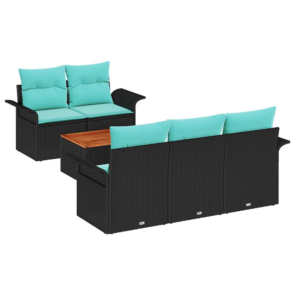 Ensemble de canapé de jardin avec coussin 6 pcs Noir polyrotin