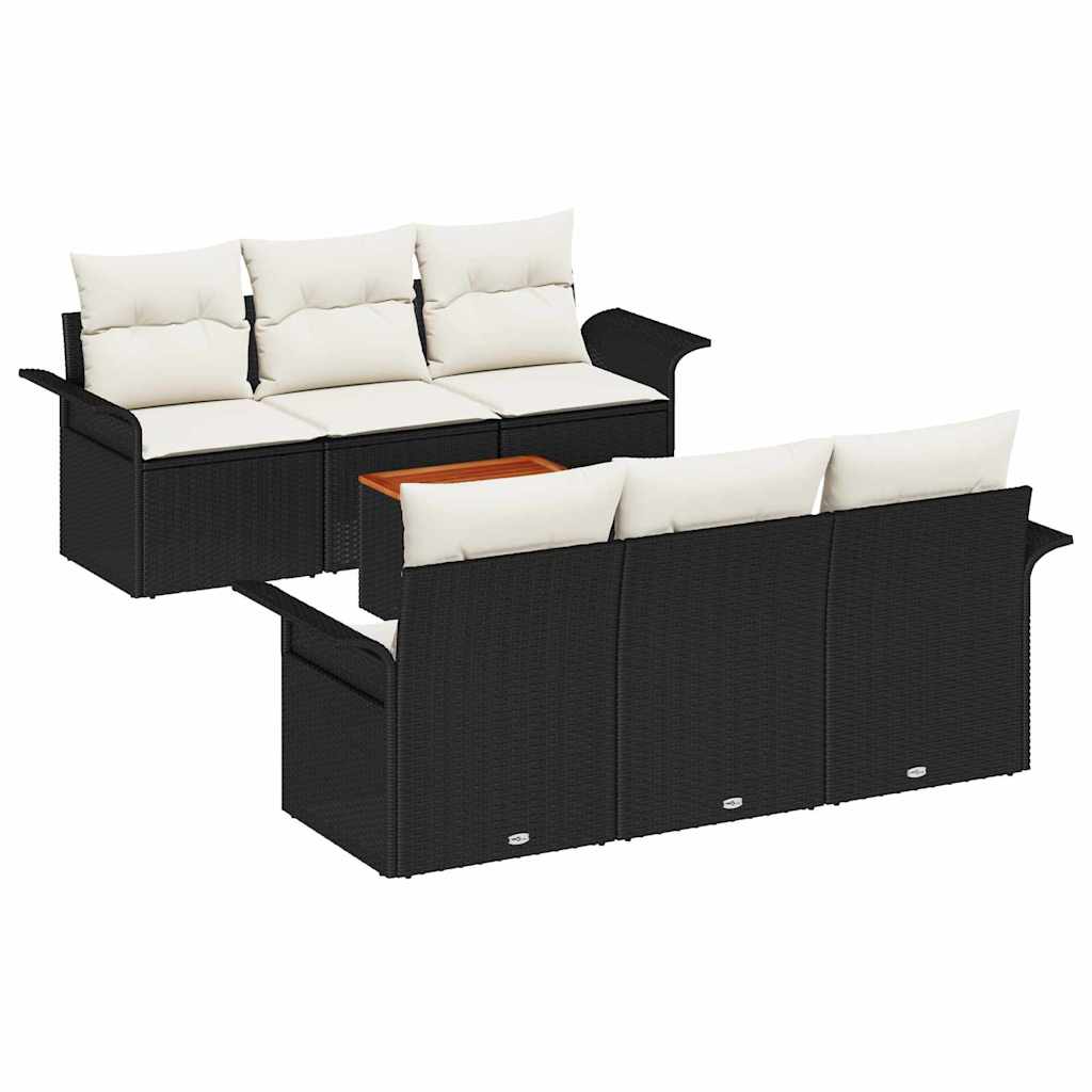 Ensemble de canapé de jardin avec coussin 7 pcs Noir polyrotin
