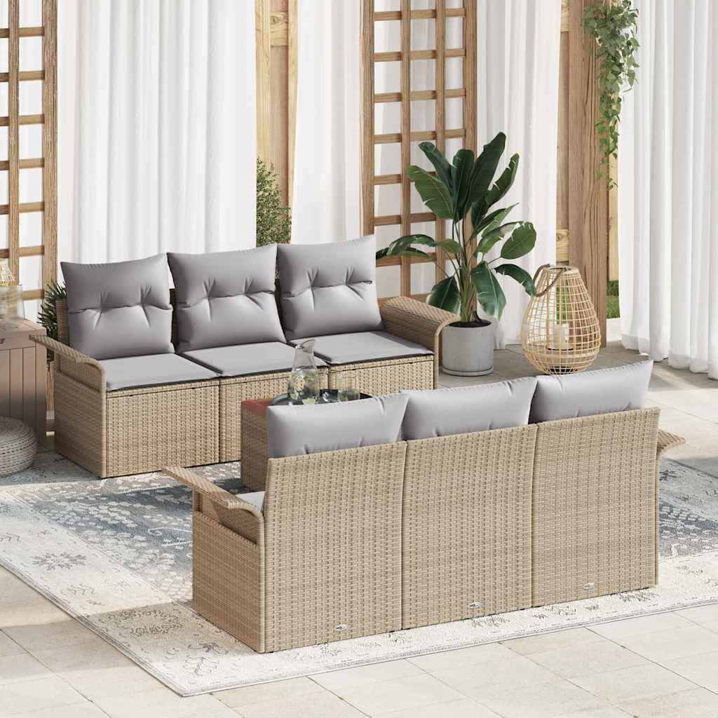 Ensemble de canapé de jardin avec coussin 7 pcs Beige polyrotin