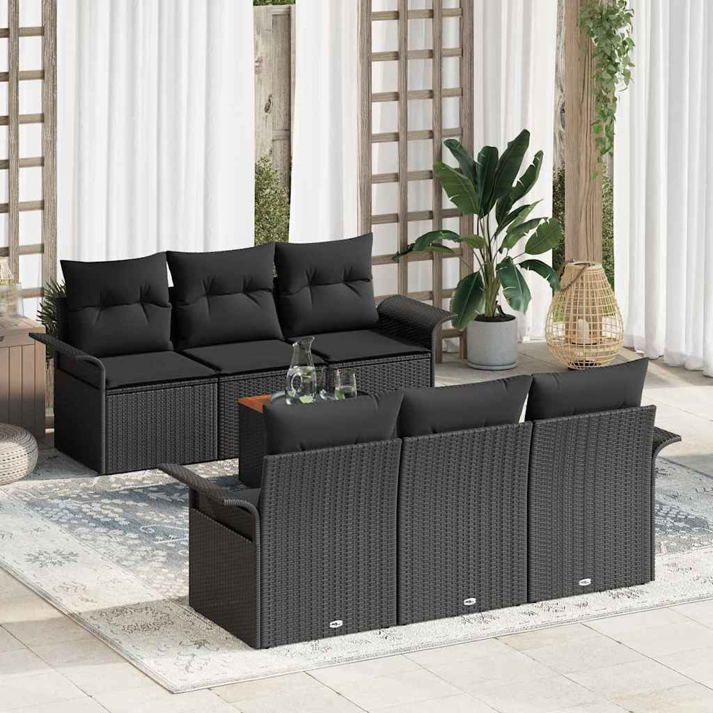 Ensemble de canapé de jardin 7 pc Noir polyrotin