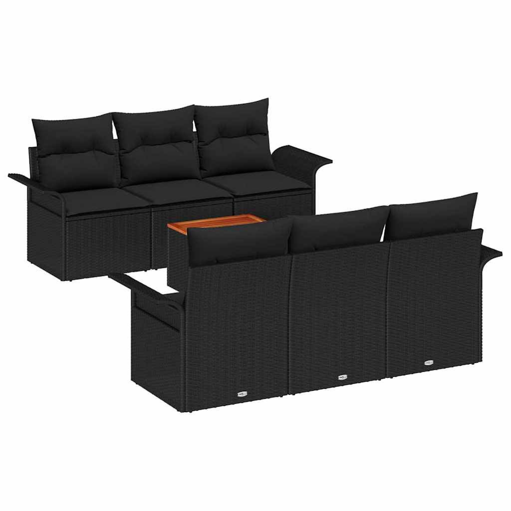 Ensemble de canapé de jardin avec coussin 7 pcs Noir polyrotin