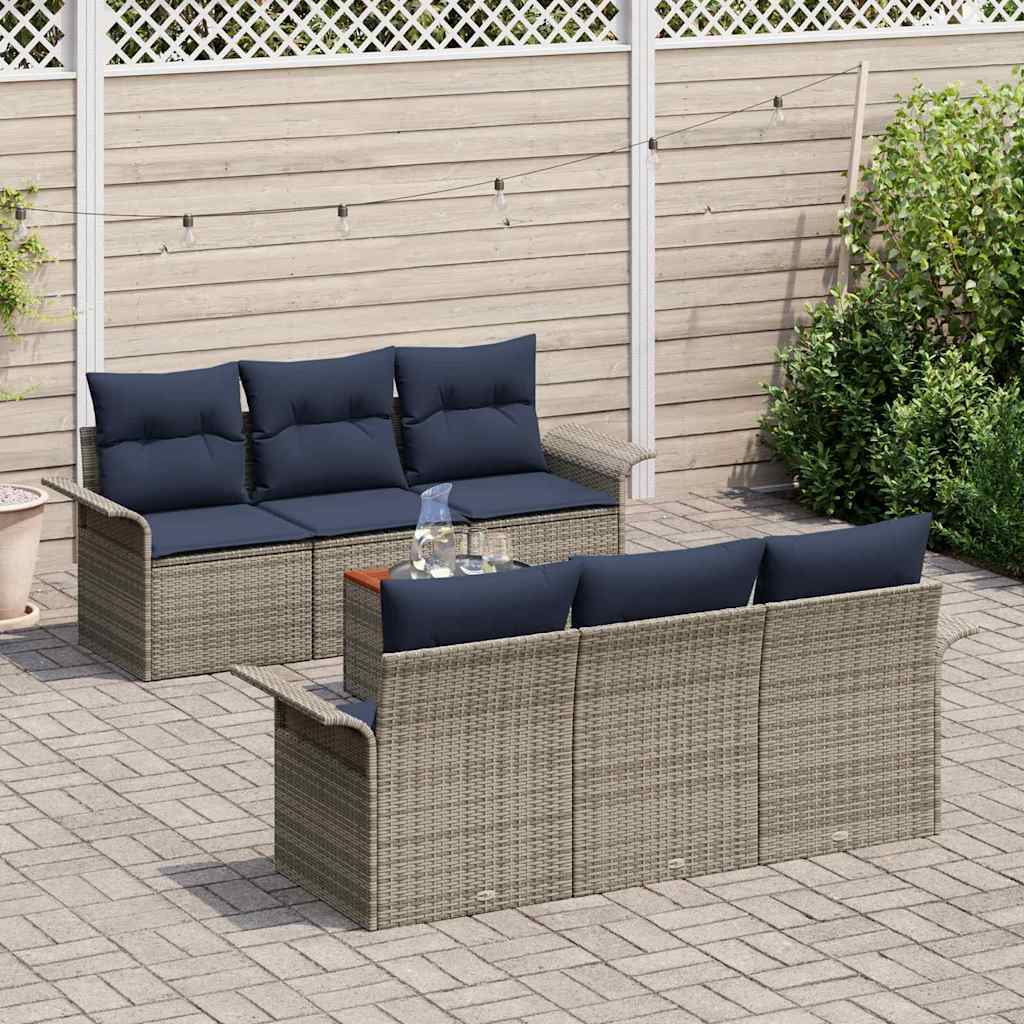 Ensemble de canapé de jardin avec coussin 7 pcs Gris polyrotin