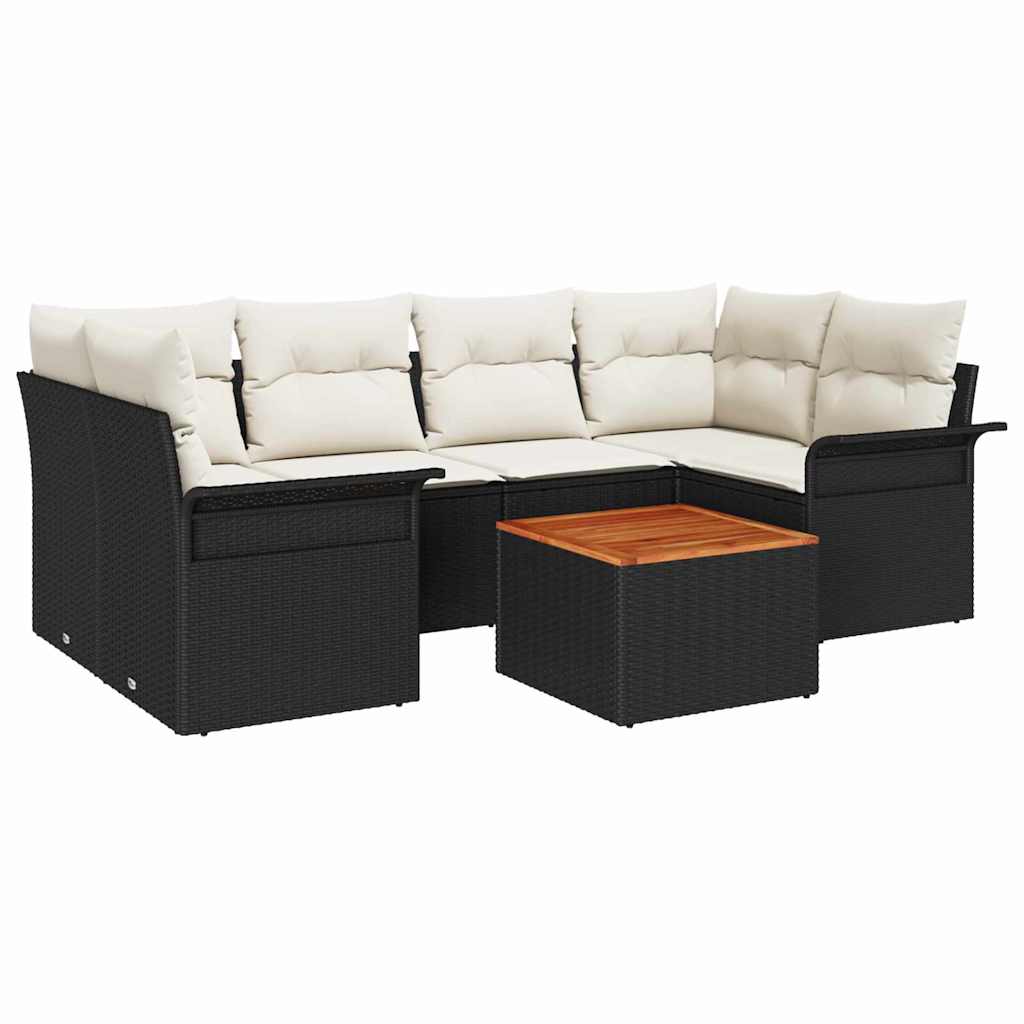 Ensemble de canapé de jardin avec coussin 7 pcs Noir polyrotin - XIOS