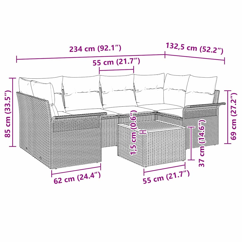 Ensemble de canapé de jardin avec coussin 7 pcs Noir polyrotin - XIOS