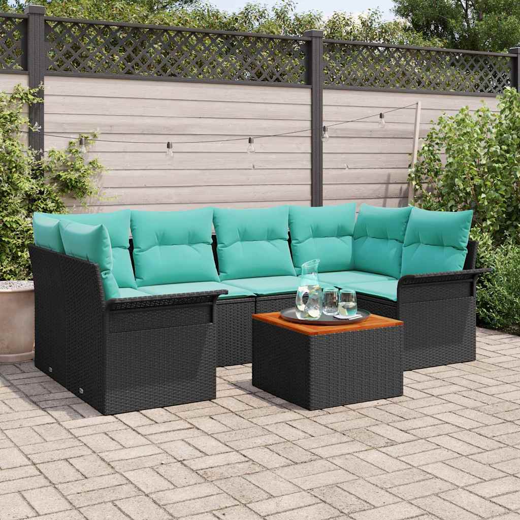 Ensemble de canapé de jardin 7 pc Noir polyrotin