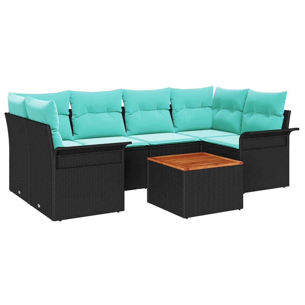 Ensemble de canapé de jardin avec coussin 7 pcs Noir polyrotin