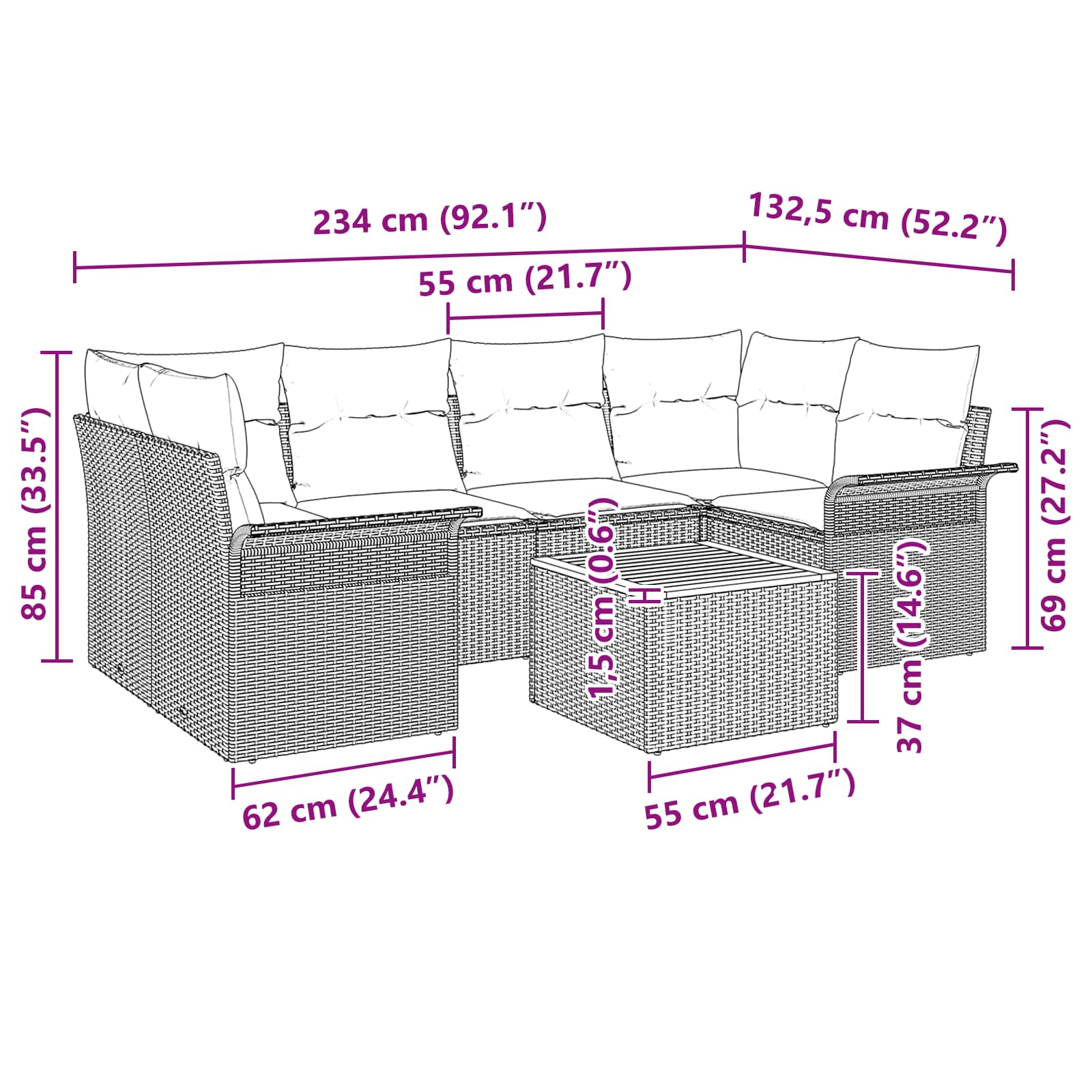 Ensemble de canapé de jardin avec coussin 7 pcs Noir polyrotin