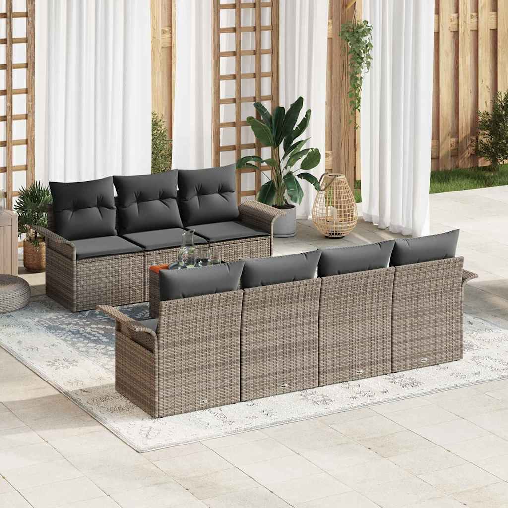 Ensemble de canapé de jardin 8 pc Gris polyrotin