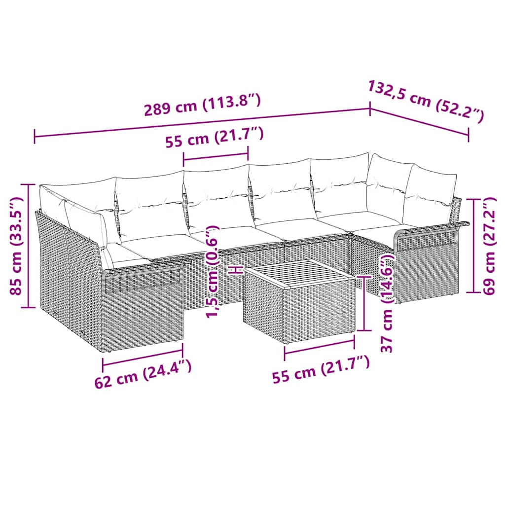 Ensemble de canapé de jardin avec coussin 8 pcs Noir polyrotin
