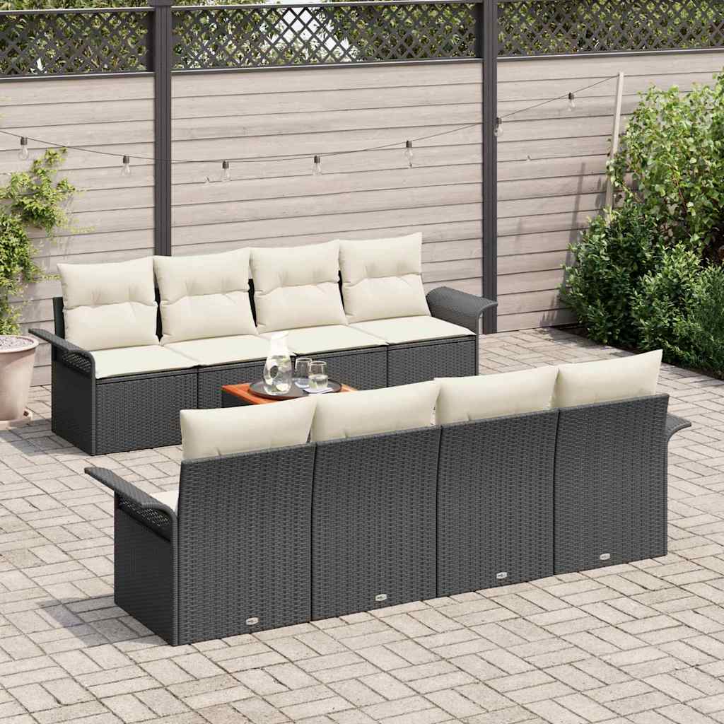 Ensemble de canapé de jardin avec coussin 9 pcs Noir polyrotin