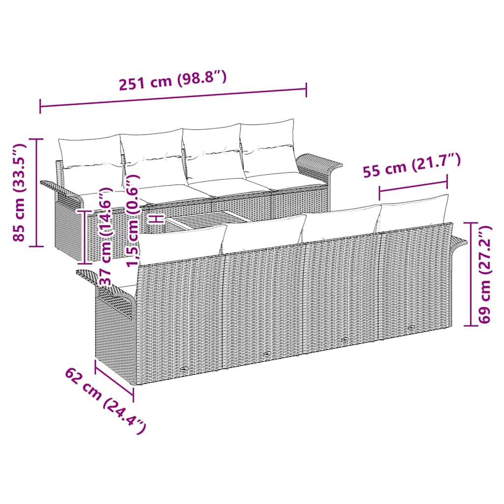 Ensemble de canapé de jardin avec coussin 9 pcs Noir polyrotin