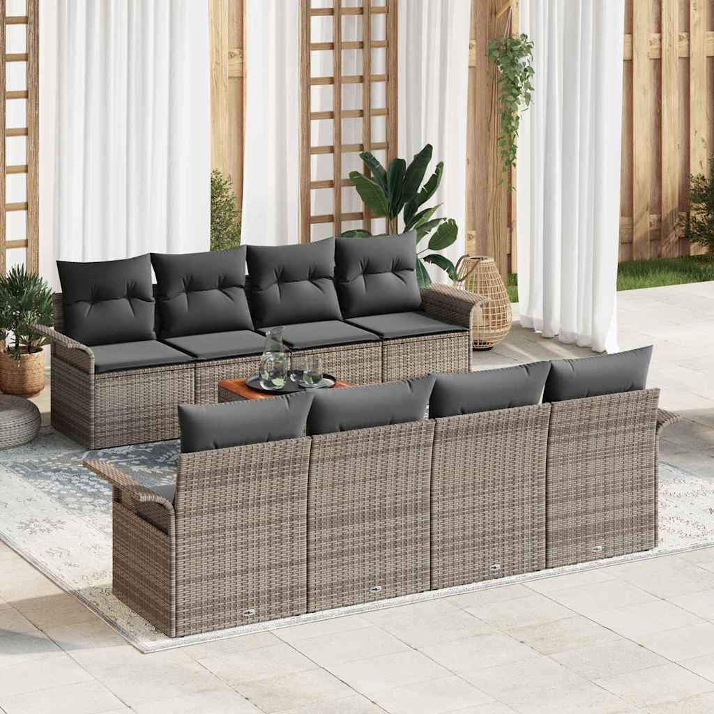 Ensemble de canapé de jardin avec coussin 9 pcs Gris polyrotin