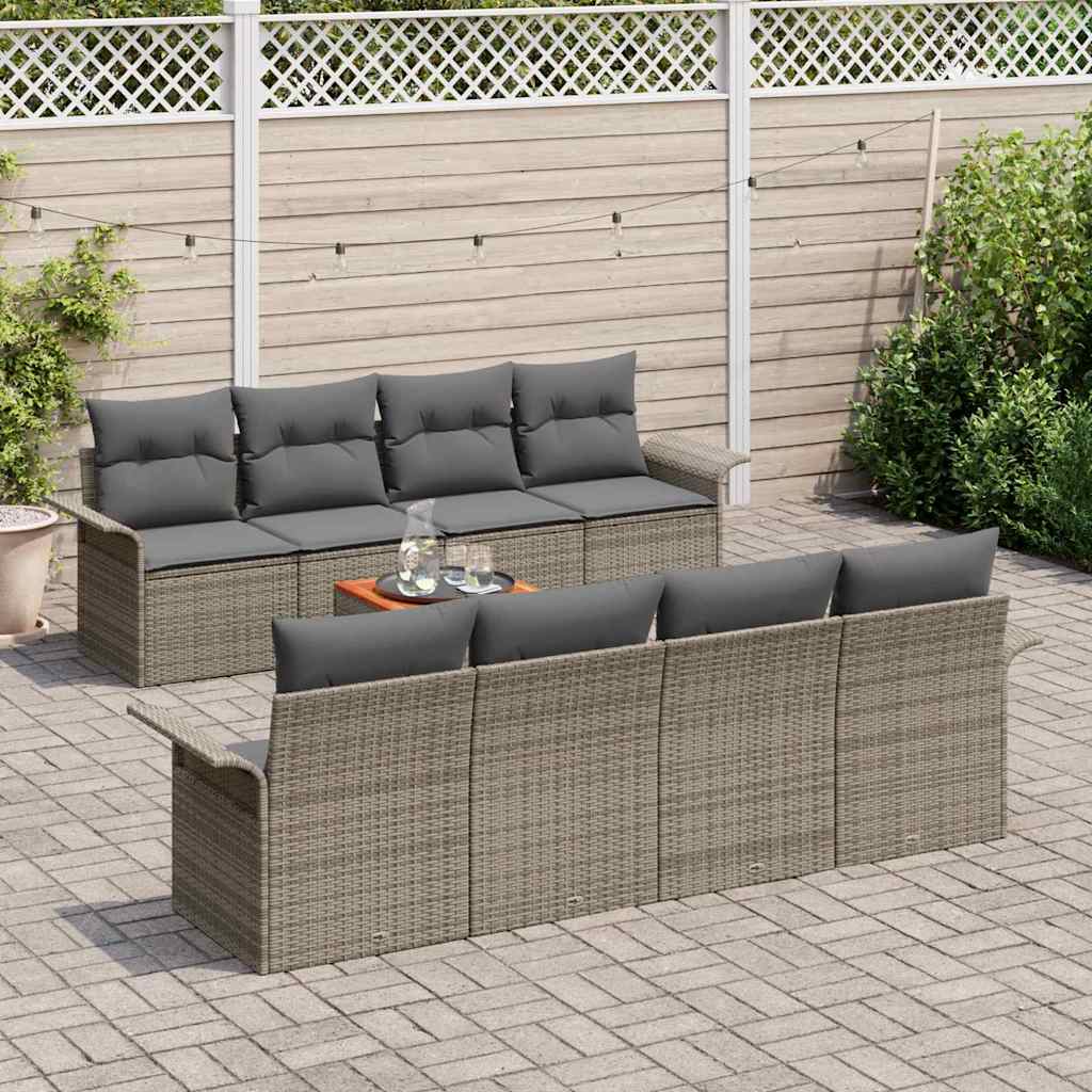 Ensemble de canapé de jardin avec coussin 9 pcs Gris polyrotin
