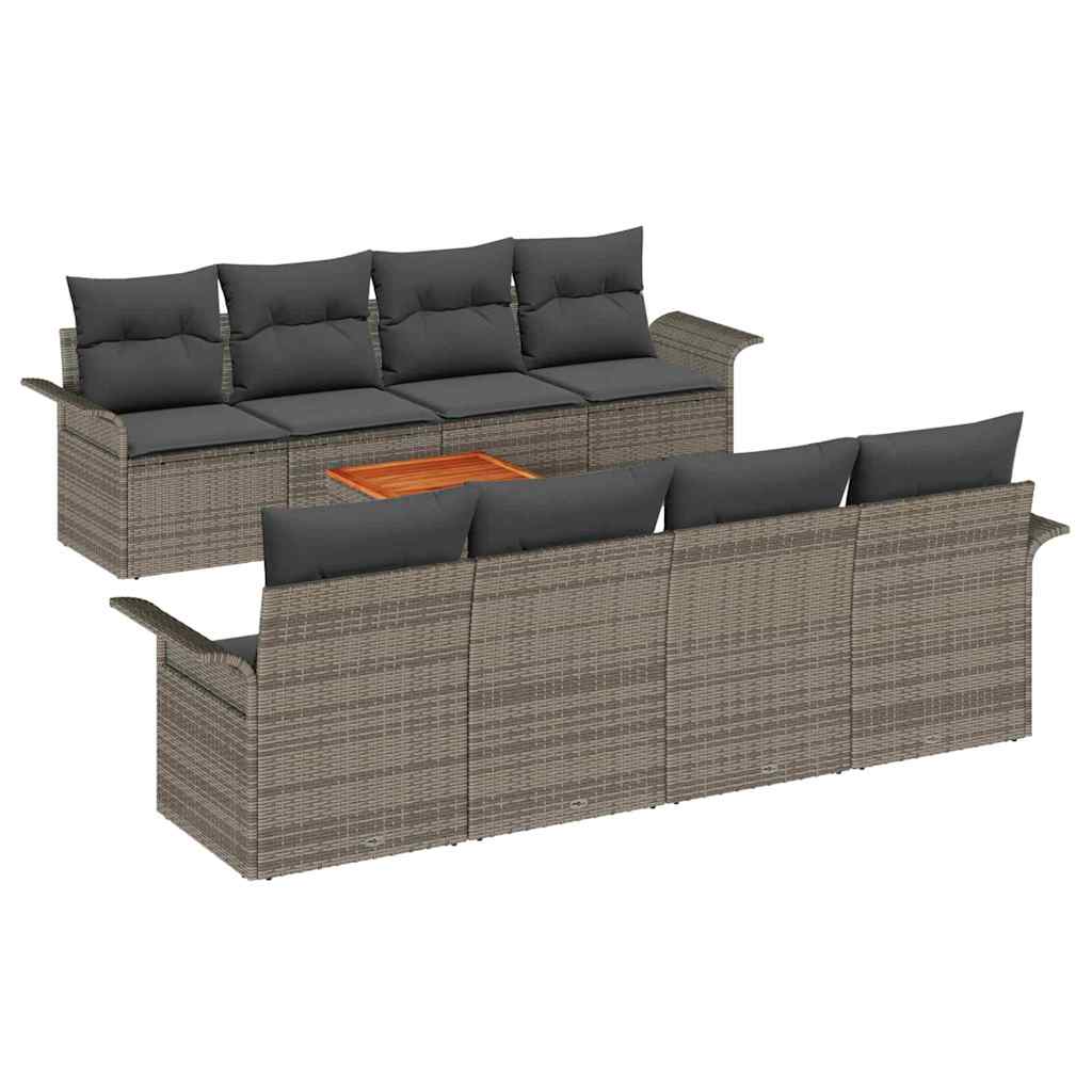 Ensemble de canapé de jardin avec coussin 9 pcs Gris polyrotin
