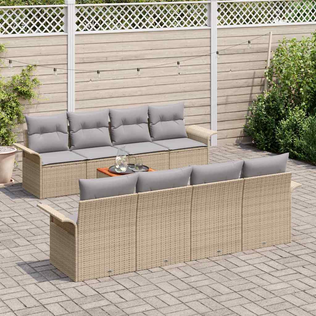 Ensemble de canapé de jardin avec coussin 9 pcs Beige polyrotin