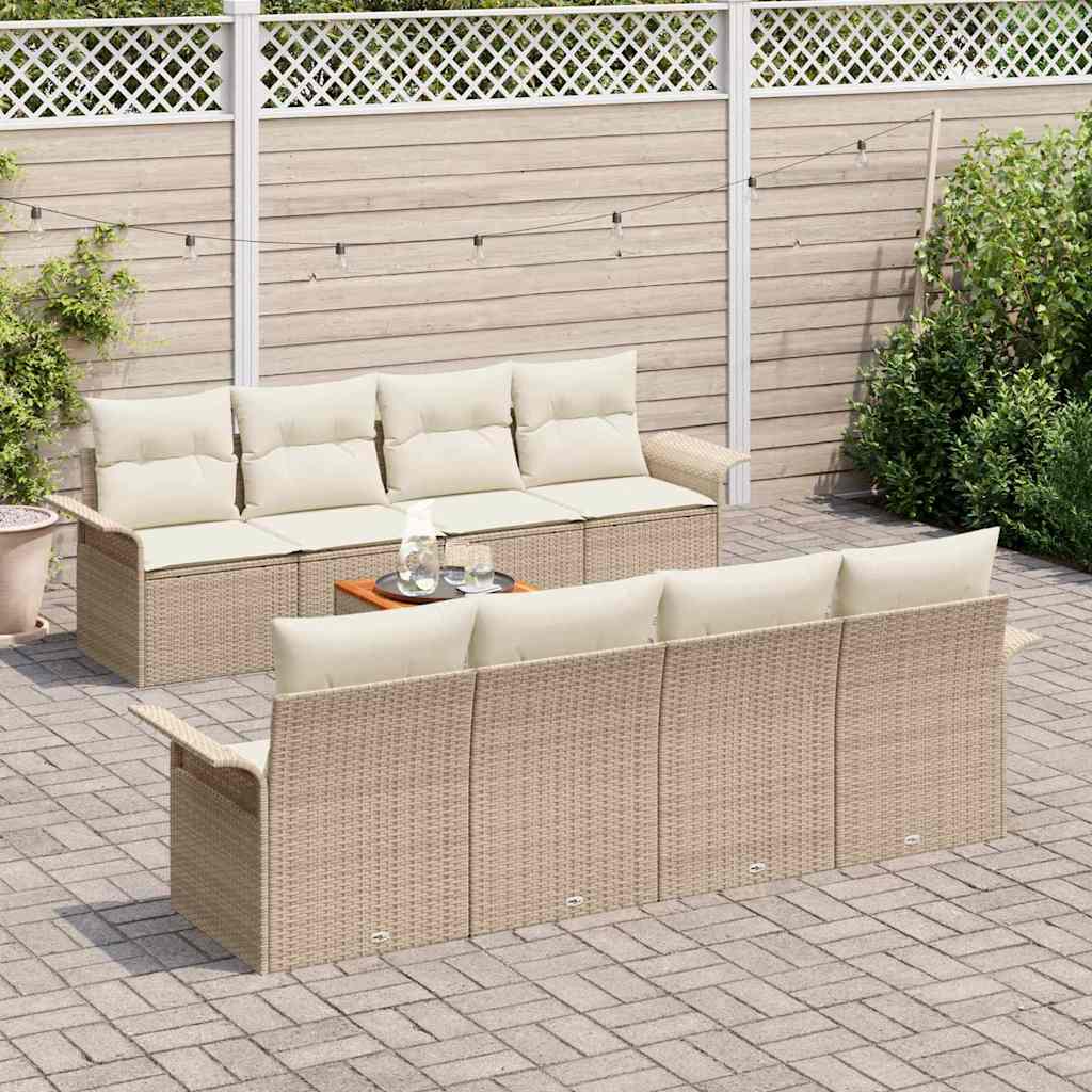 Ensemble de canapé de jardin avec coussin 9 pcs Beige polyrotin