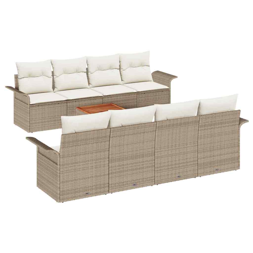 Ensemble de canapé de jardin avec coussin 9 pcs Beige polyrotin