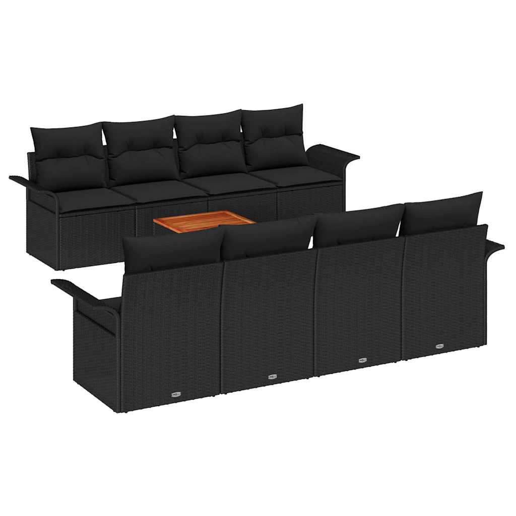 Ensemble de canapé de jardin avec coussin 9 pcs Noir polyrotin