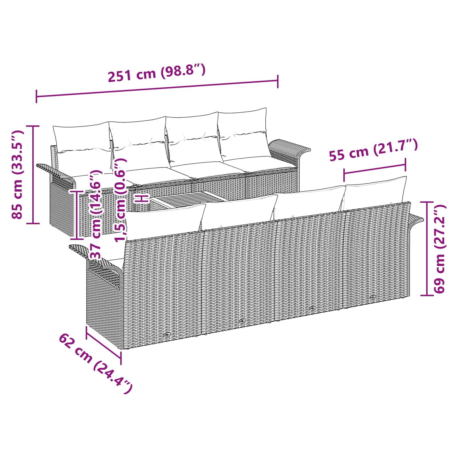 Ensemble de canapé de jardin avec coussin 9 pcs Gris polyrotin
