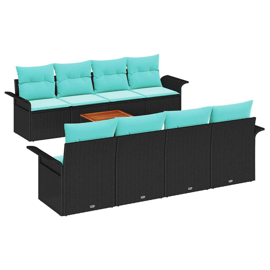 Ensemble de canapé de jardin avec coussin 9 pcs Noir polyrotin