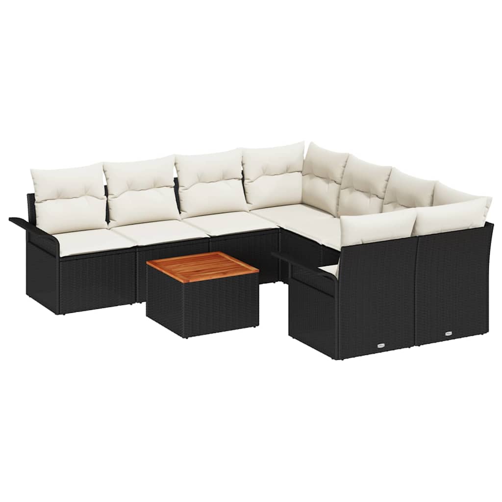 Ensemble de canapé de jardin avec coussin 9 pcs Noir polyrotin