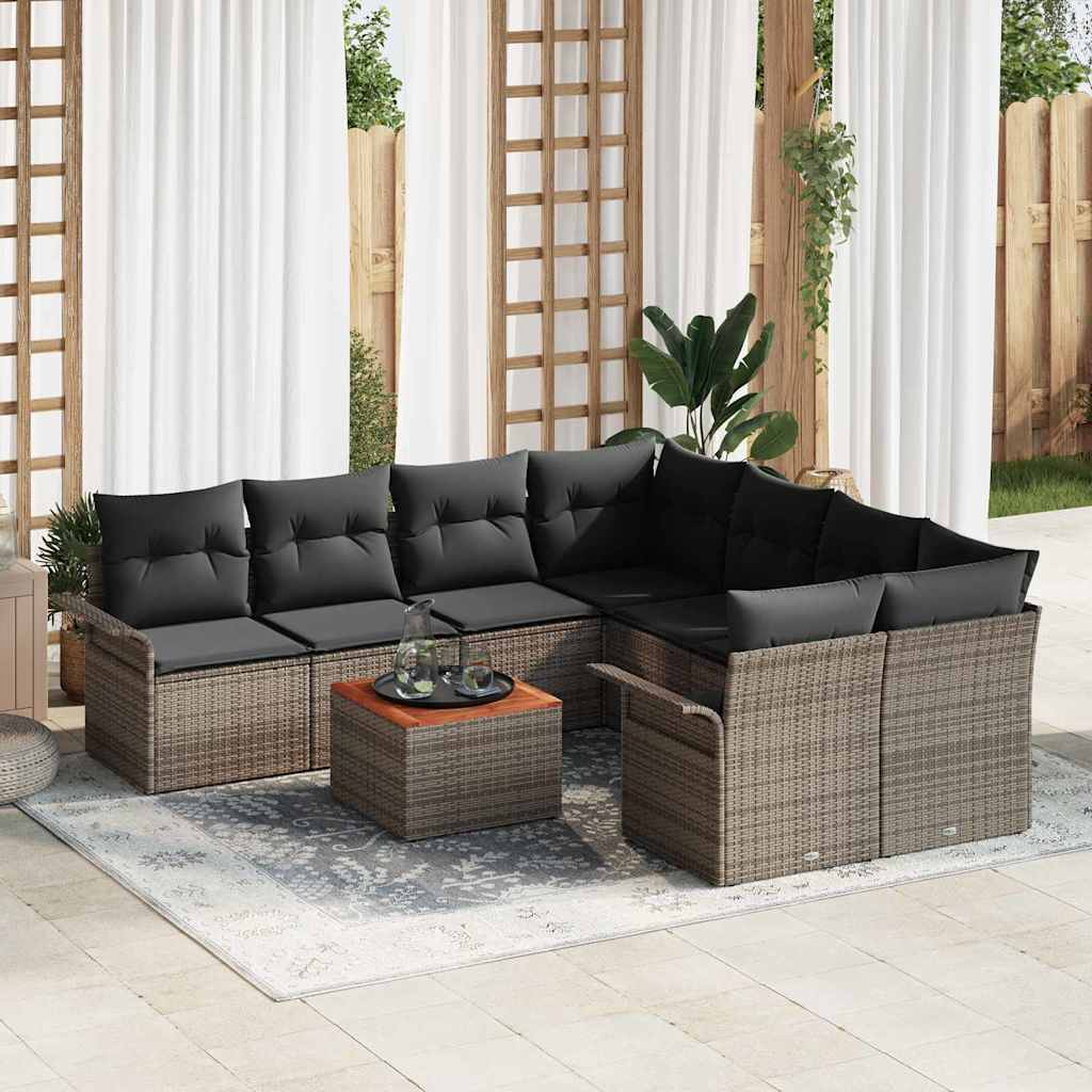 Ensemble de canapé de jardin 9 pc Gris polyrotin