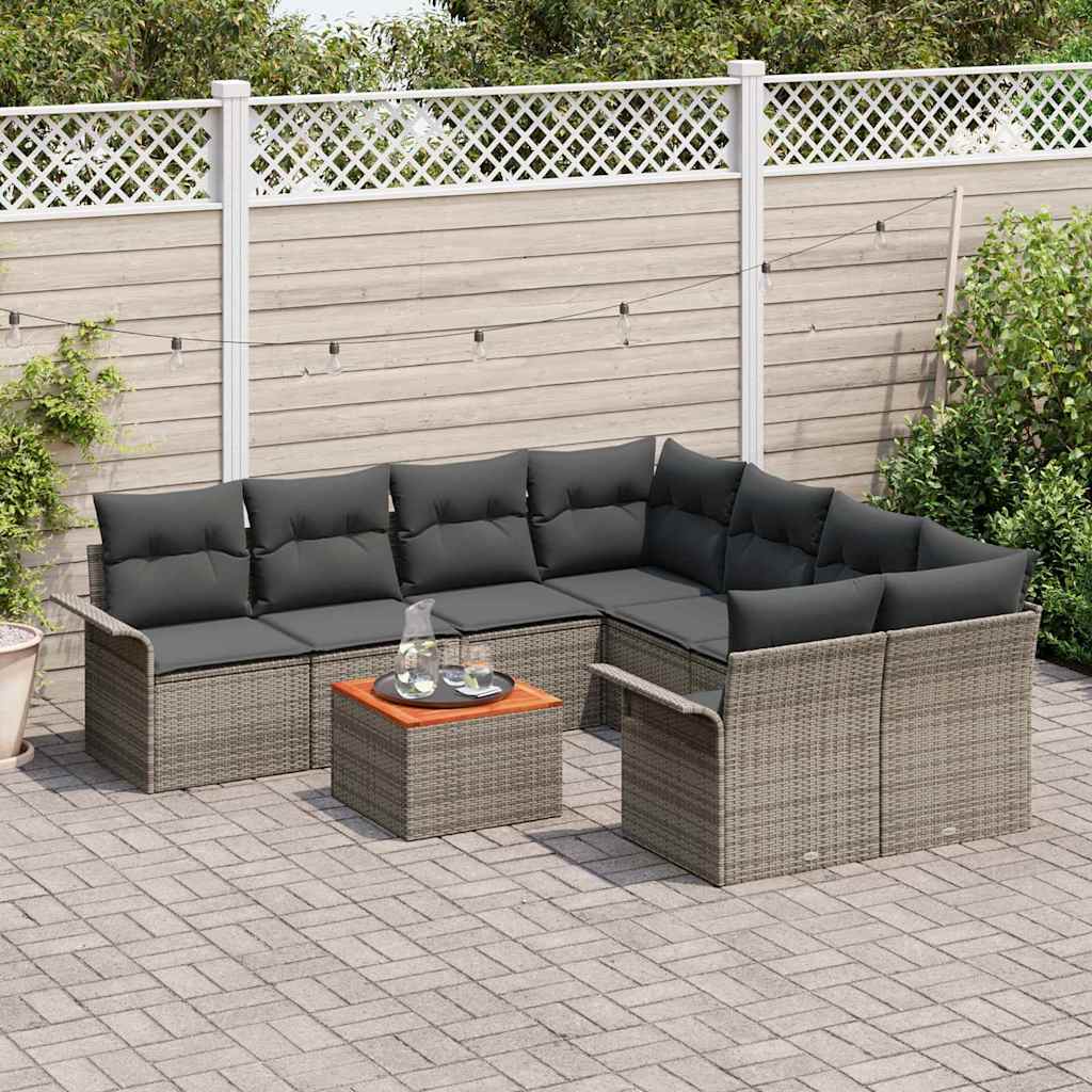 Ensemble de canapé de jardin 9 pc Gris polyrotin