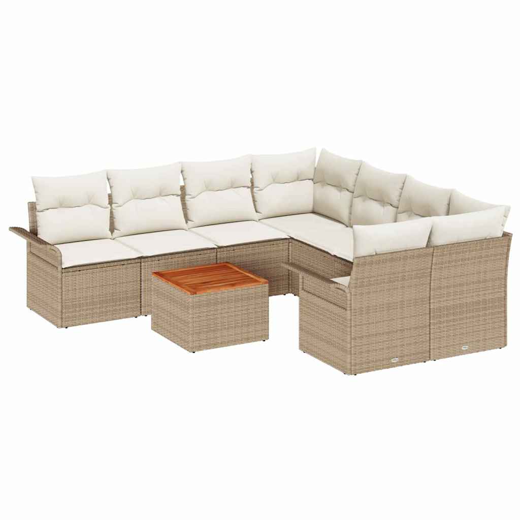 Ensemble de canapé de jardin avec coussin 9 pcs Beige polyrotin