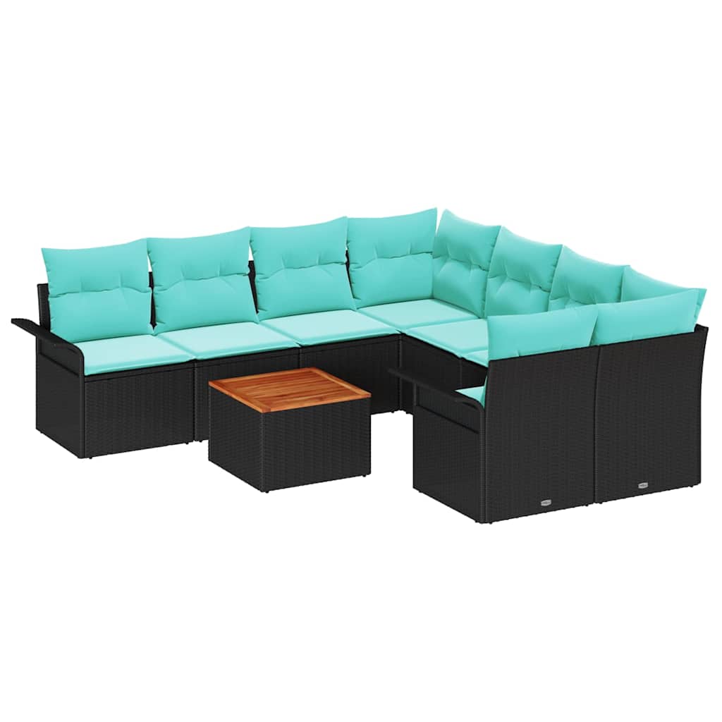 Ensemble de canapé de jardin avec coussin 9 pcs Noir polyrotin