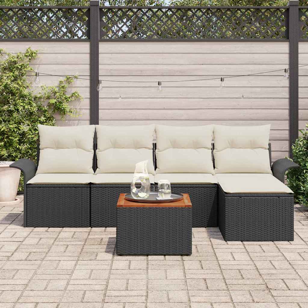 Ensemble de canapé de jardin avec coussin 6 pcs Noir polyrotin
