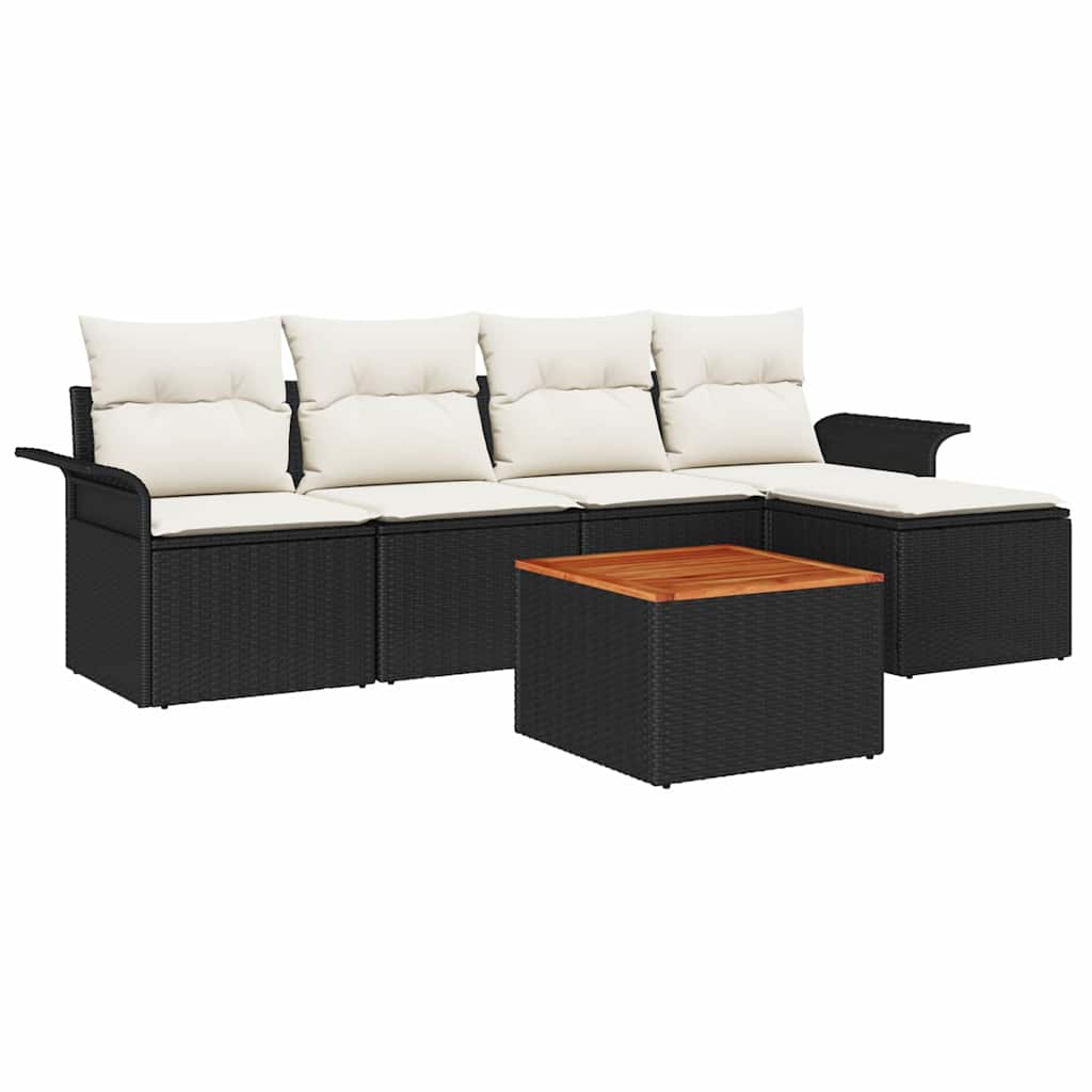 Ensemble de canapé de jardin avec coussin 6 pcs Noir polyrotin