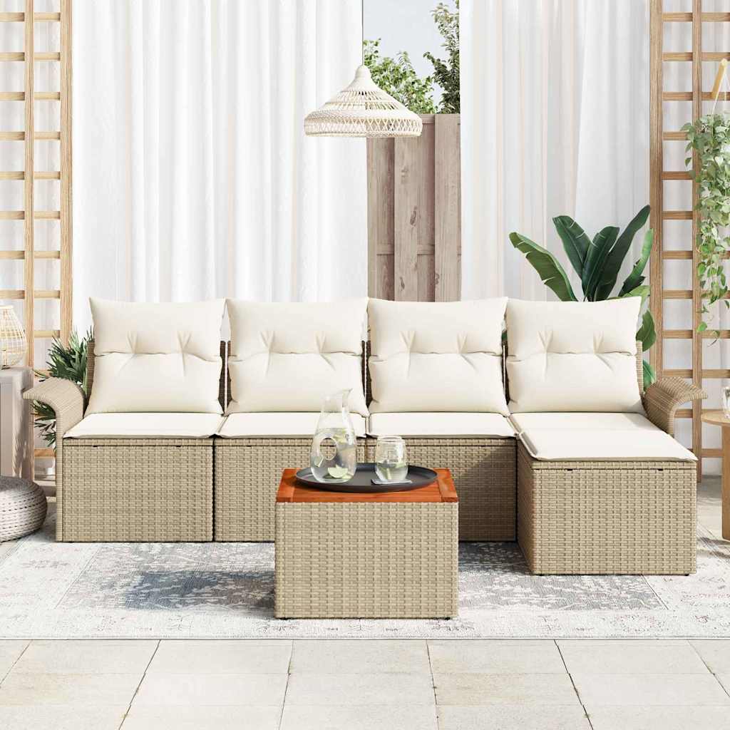 Ensemble de canapé de jardin avec coussin 6 pcs Beige polyrotin