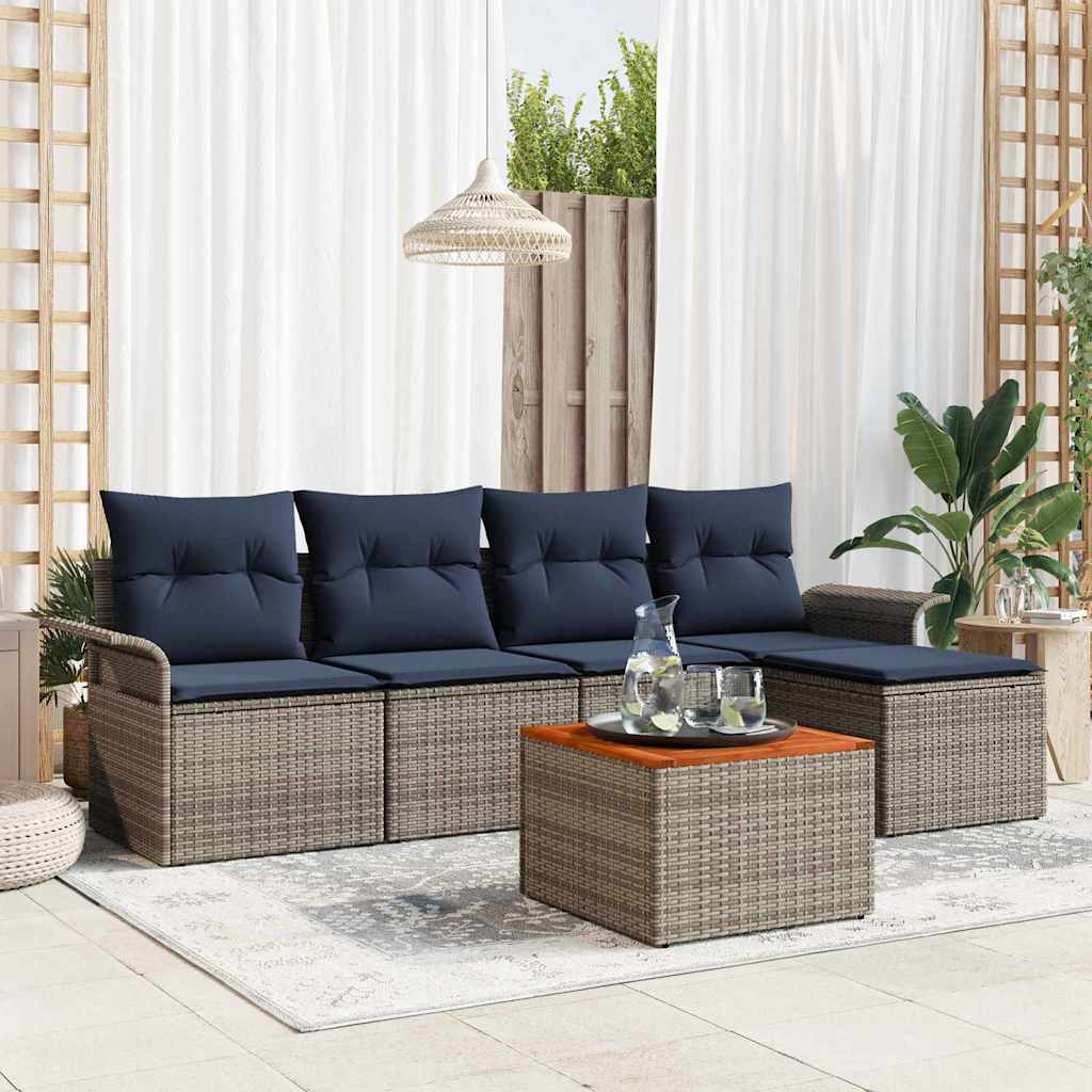 Ensemble de canapé de jardin 6 pc Gris polyrotin