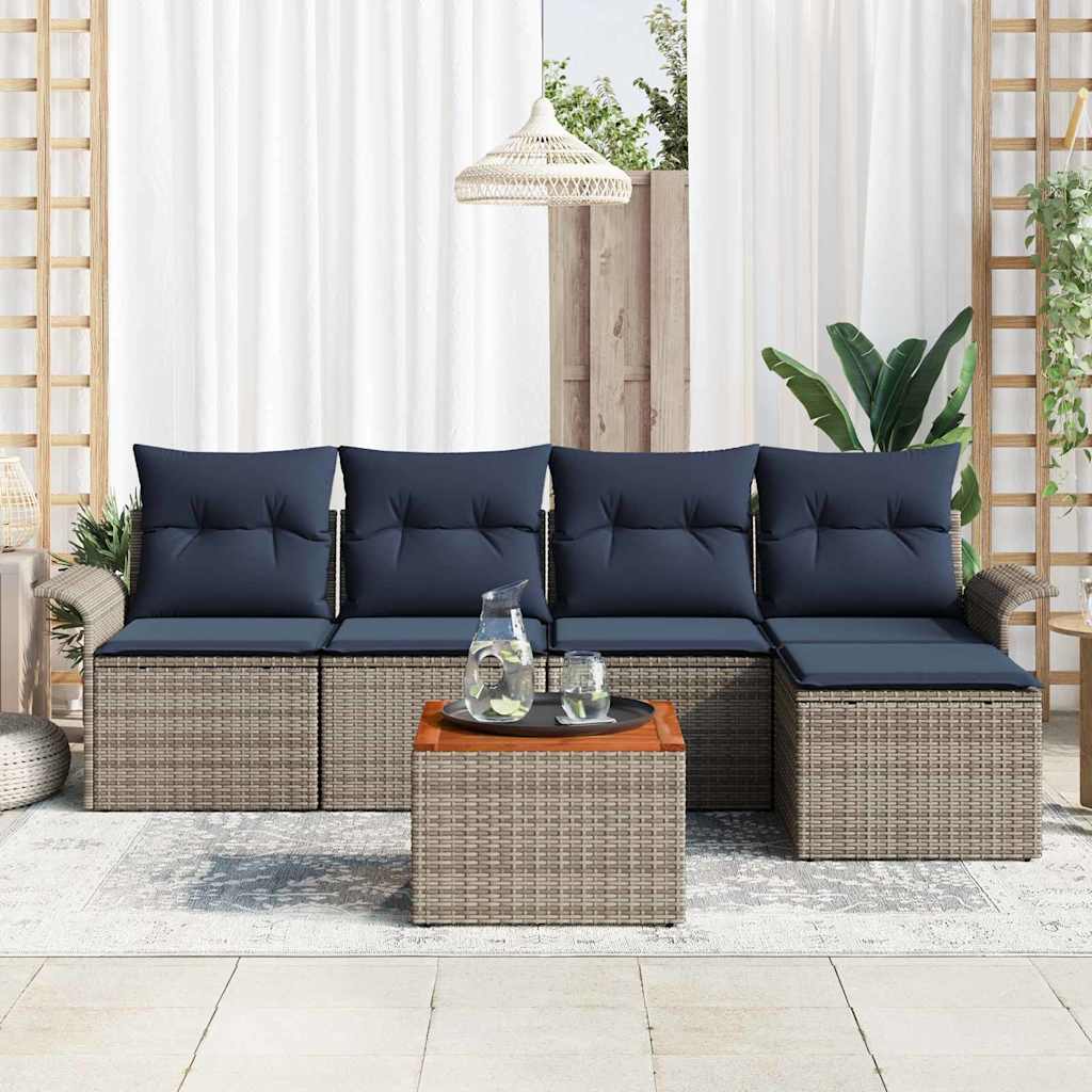 Ensemble de canapé de jardin avec coussin 6 pcs Gris polyrotin