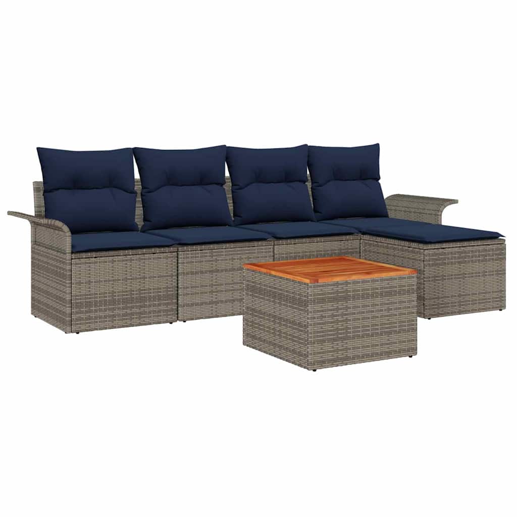 Ensemble de canapé de jardin avec coussin 6 pcs Gris polyrotin