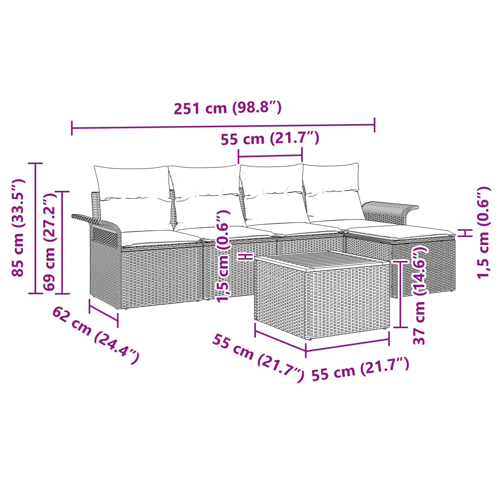 Ensemble de canapé de jardin avec coussin 6 pcs Gris polyrotin