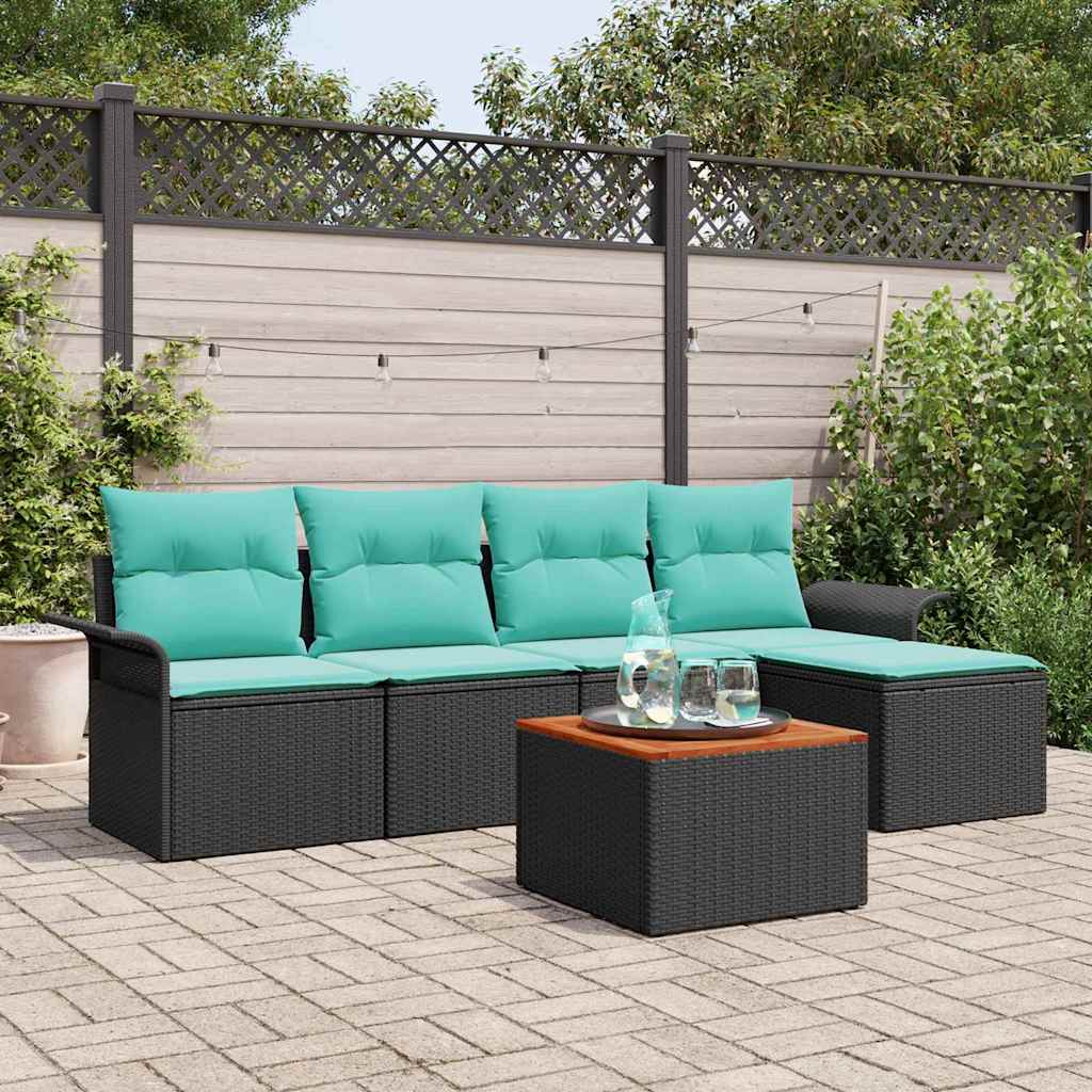 Ensemble de canapé de jardin avec coussin 6 pcs Noir polyrotin