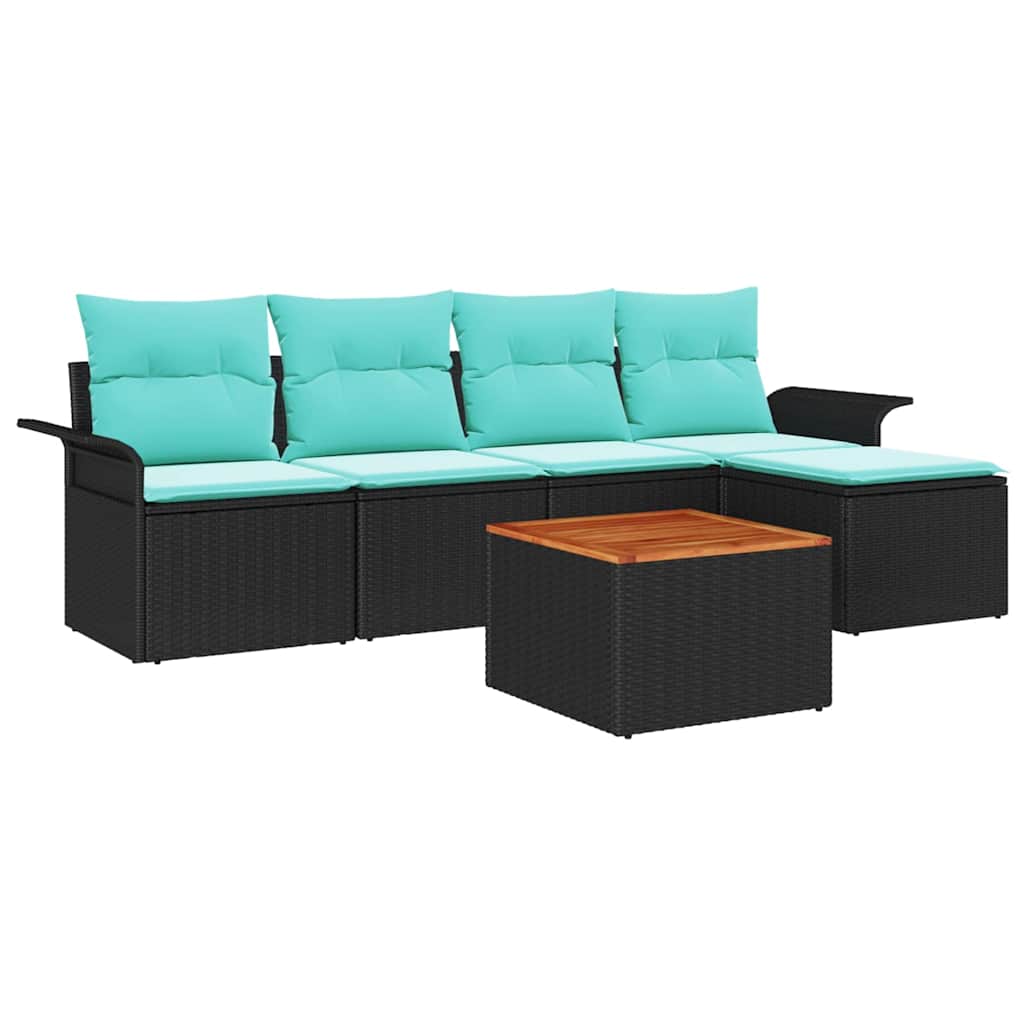 Ensemble de canapé de jardin avec coussin 6 pcs Noir polyrotin