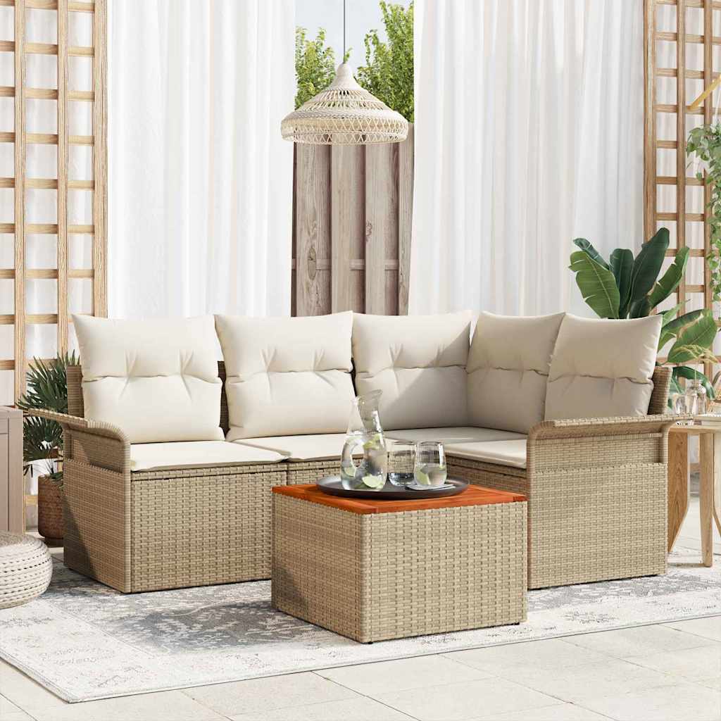 Ensemble de canapé de jardin avec coussin 5 pcs Beige polyrotin