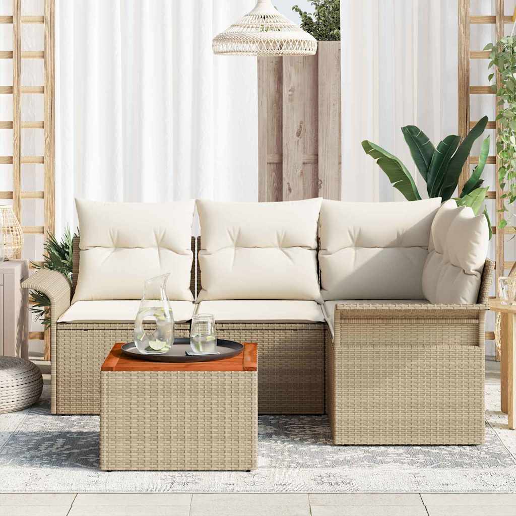 Ensemble de canapé de jardin avec coussin 5 pcs Beige polyrotin