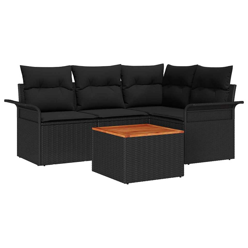 Ensemble de canapé de jardin avec coussin 5 pcs Noir polyrotin