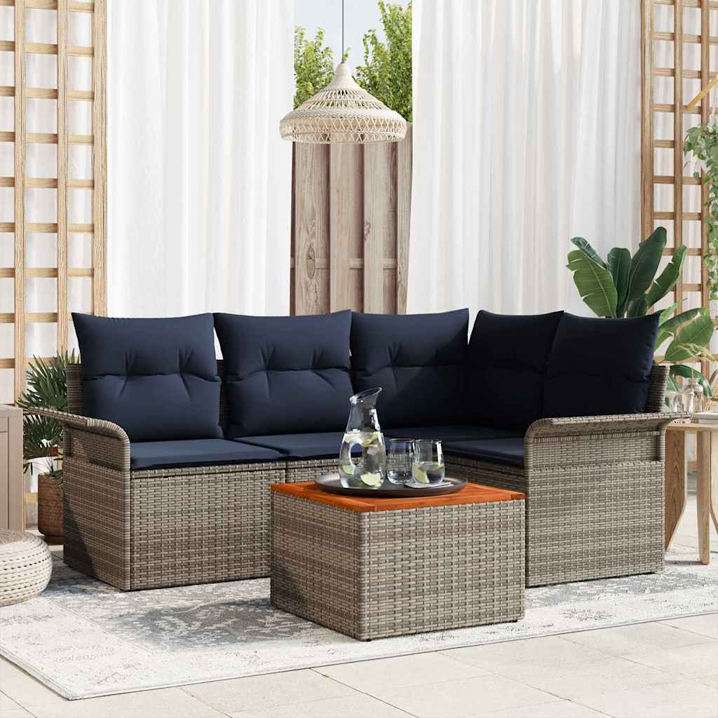 Ensemble de canapé de jardin 5 pc Gris polyrotin