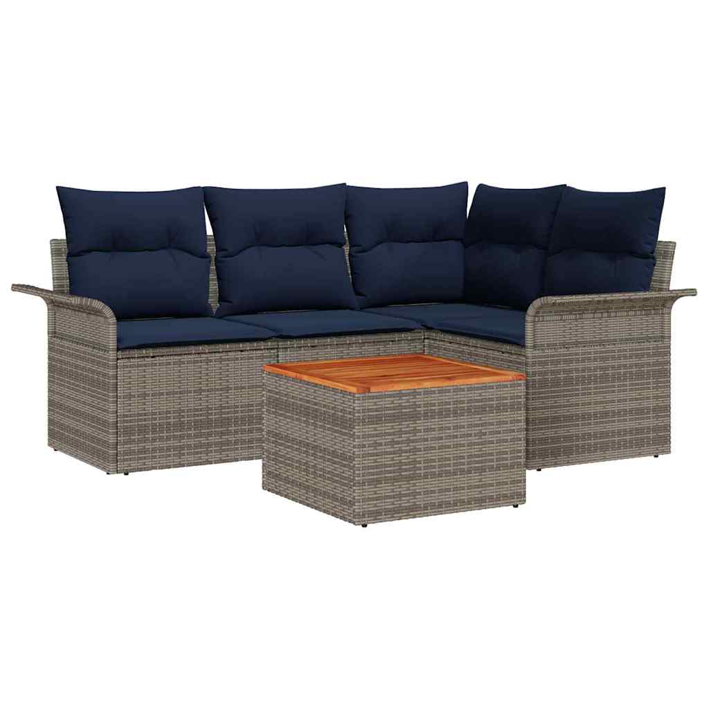 Ensemble de canapé de jardin avec coussin 5 pcs Gris polyrotin