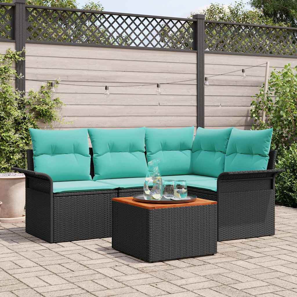 Ensemble de canapé de jardin 5 pc Noir polyrotin