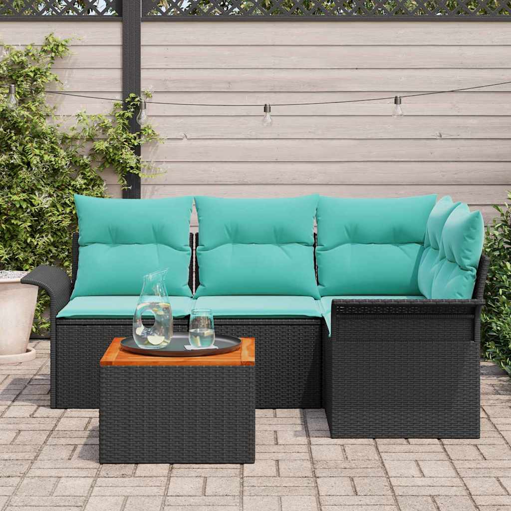 Ensemble de canapé de jardin avec coussin 5 pcs Noir polyrotin