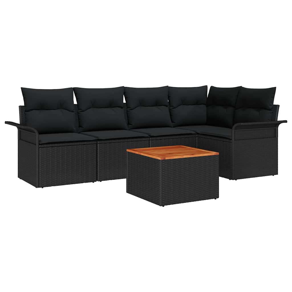 Ensemble de canapé de jardin avec coussin 6 pcs Noir polyrotin