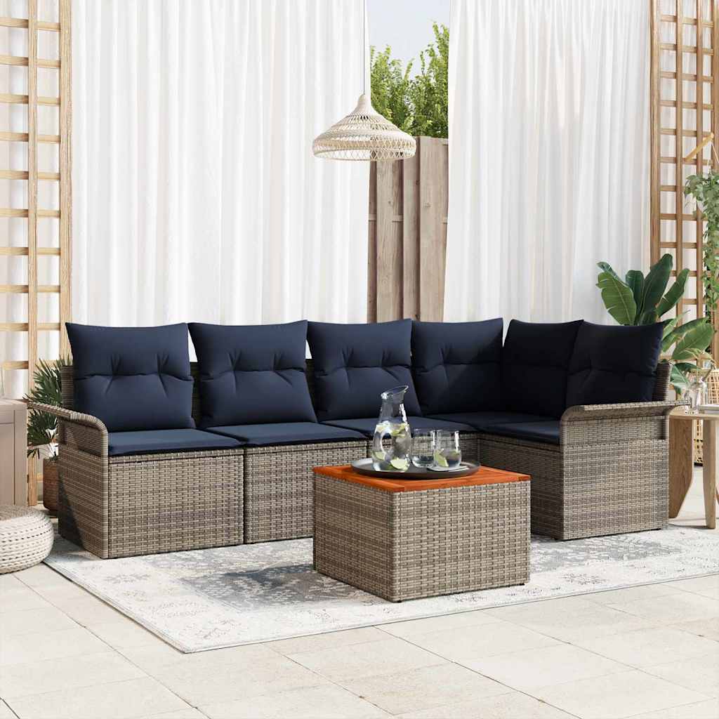 Ensemble de canapé de jardin 6 pc Gris polyrotin